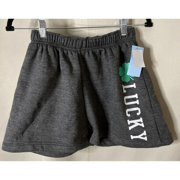 Modern Lux Women’s Size Med Lucky Clover Graphic Sweat Short Charcoal Grey NEW - Picture 1 of 5